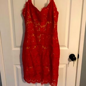 Lace with a tan undergarment. Sleeveless and sexy for a night out!!